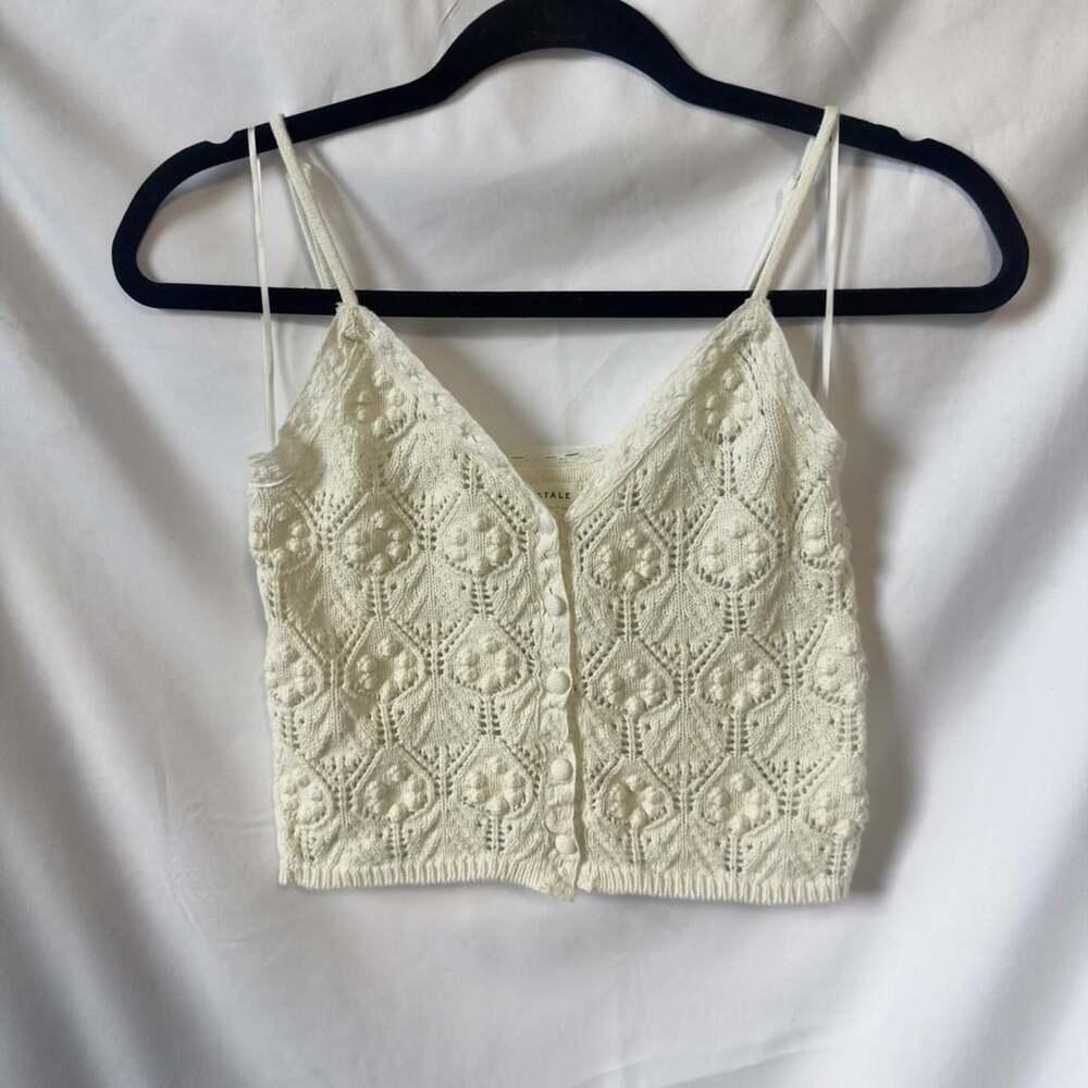 Aeropostale Cream Crochet Button-Front Tank Top